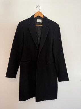 SANDRO Men's Long Black Wool Overcoat
